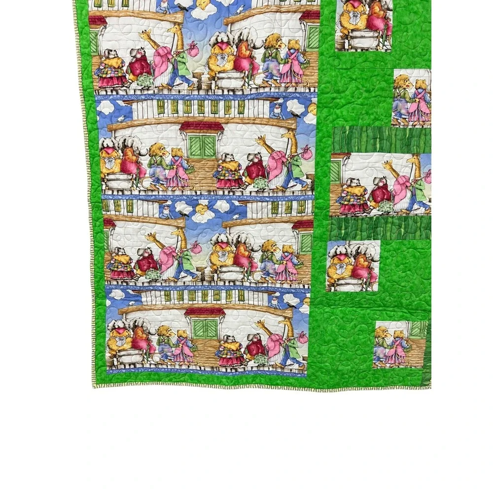 Noahs Ark Animal Quilt 40x42 Whimsical Nursery Lap Throw Green Patch